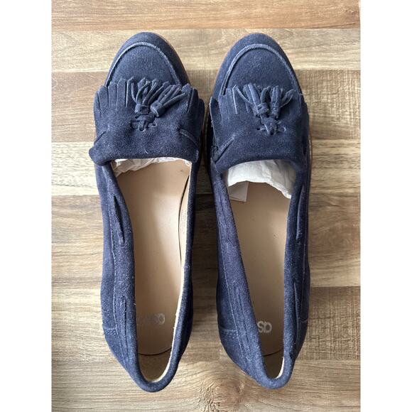 NWOT ASOS Kiltie Fringe Tassel Suede Navy Loafer Shoes size 9 - Picture 3 of 6